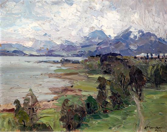 Erich Mercker (German, 1891-1973) Coastal landscape 15.5 x 19in.